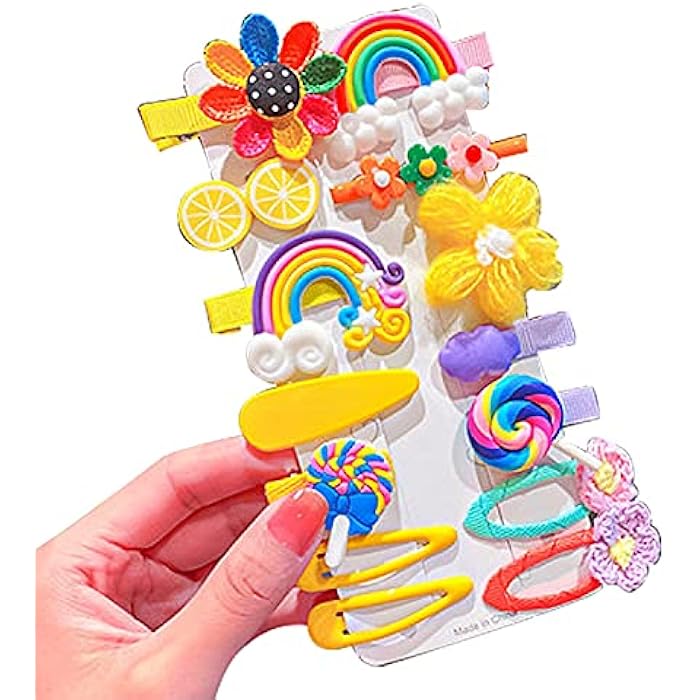 Niyokki Cute Hair Clips for Girls - Assorted Styles, Fruit Snap Barrettes Accessories (Yellow Rainbow) - Image 1